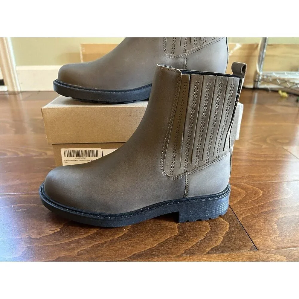 Clarks‎ Orinoco 2 Women's 5.5 M Leather Boots Womens Dark Olive NEW Pull-On